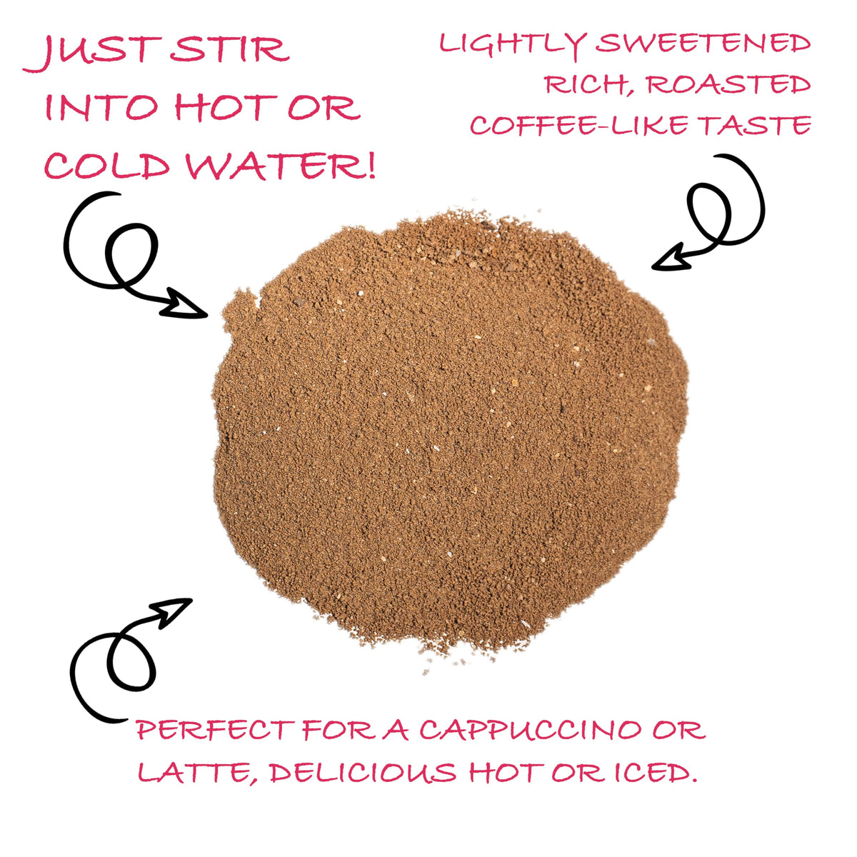 Latte-style Teeccino Dandelion Blend, a caffeine-free option for hot or iced drinks.
