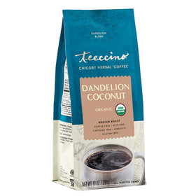 Teeccino Dandelion Coconut Coffee pour shows caffeine-free richness for any time
