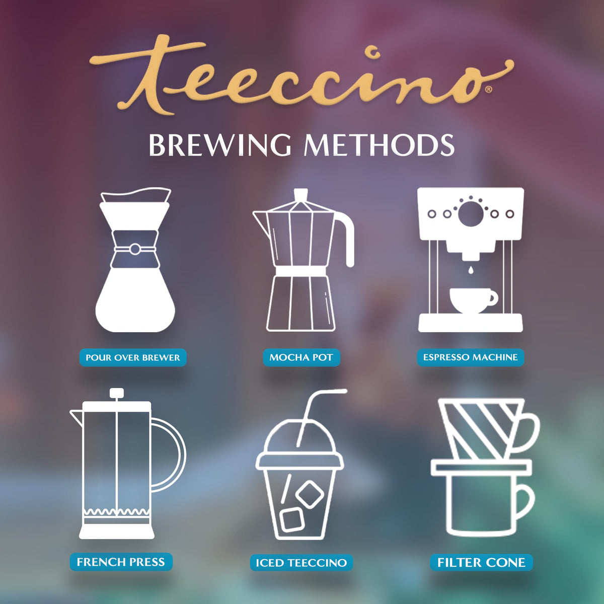 Teeccino Dandelion Dark Roast cup highlights prebiotic inulin supporting gut-friendly nutrition.