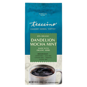 Teeccino cup with mint garnish highlighting herbal flavor
