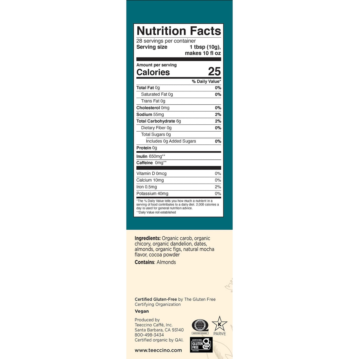 Teeccino Dandelion Mocha Ten-Oz Display increases shelf visibility for quick choices