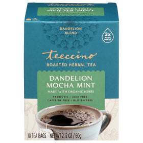 Teeccino Dandelion Root Tea Mocha Mint latte with dairy-free foam.