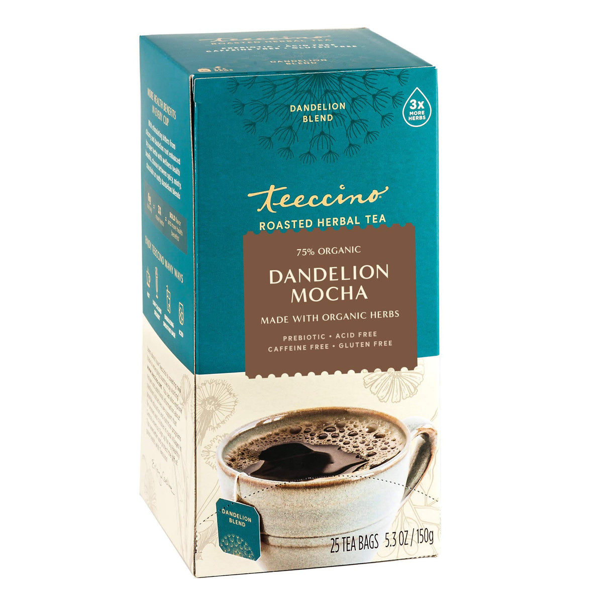 Teeccino Dandelion Mocha tea bags for caffeine-free indulgence