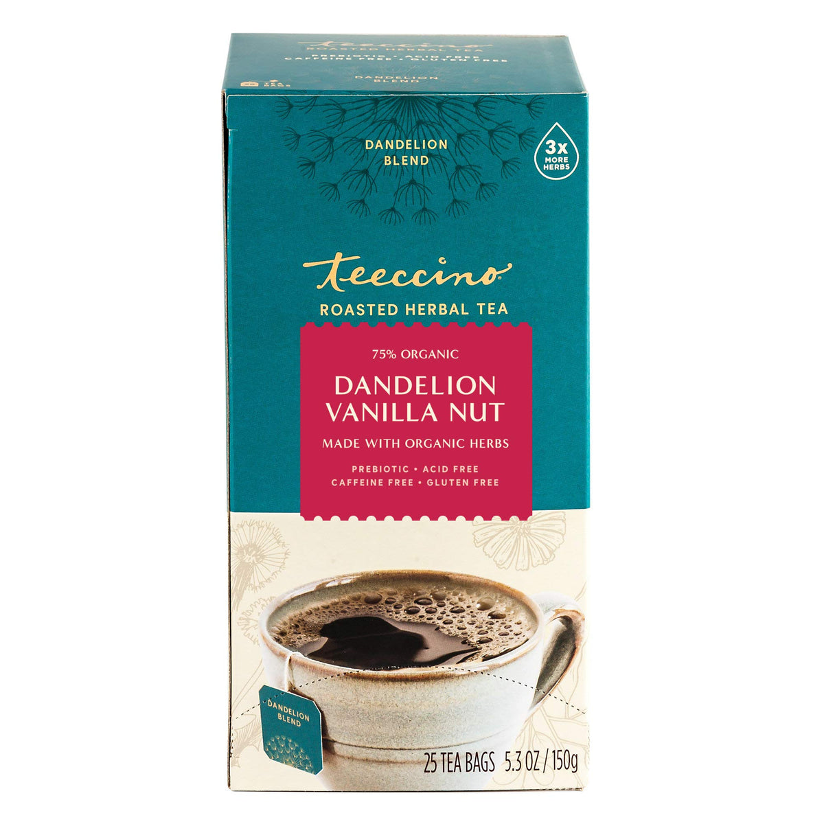 Ready-to-serve vanilla nut latte crafted with Teeccino dandelion tea