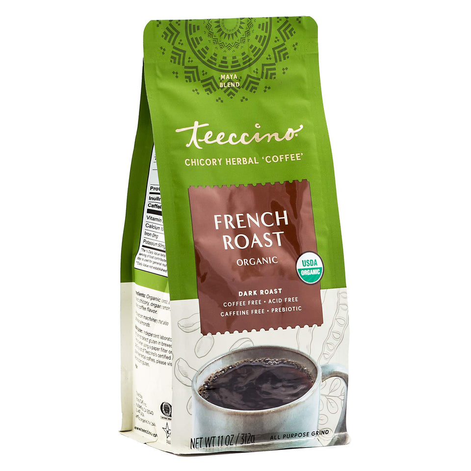 Teeccino French Roast Chicory Ground for daily brewing with coffee-like flavor.