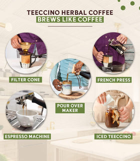 Teeccino logo and cup showing prebiotic chicory benefits