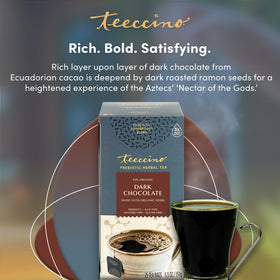 Teeccino hot or iced tea served in a glass for versatile enjoyment