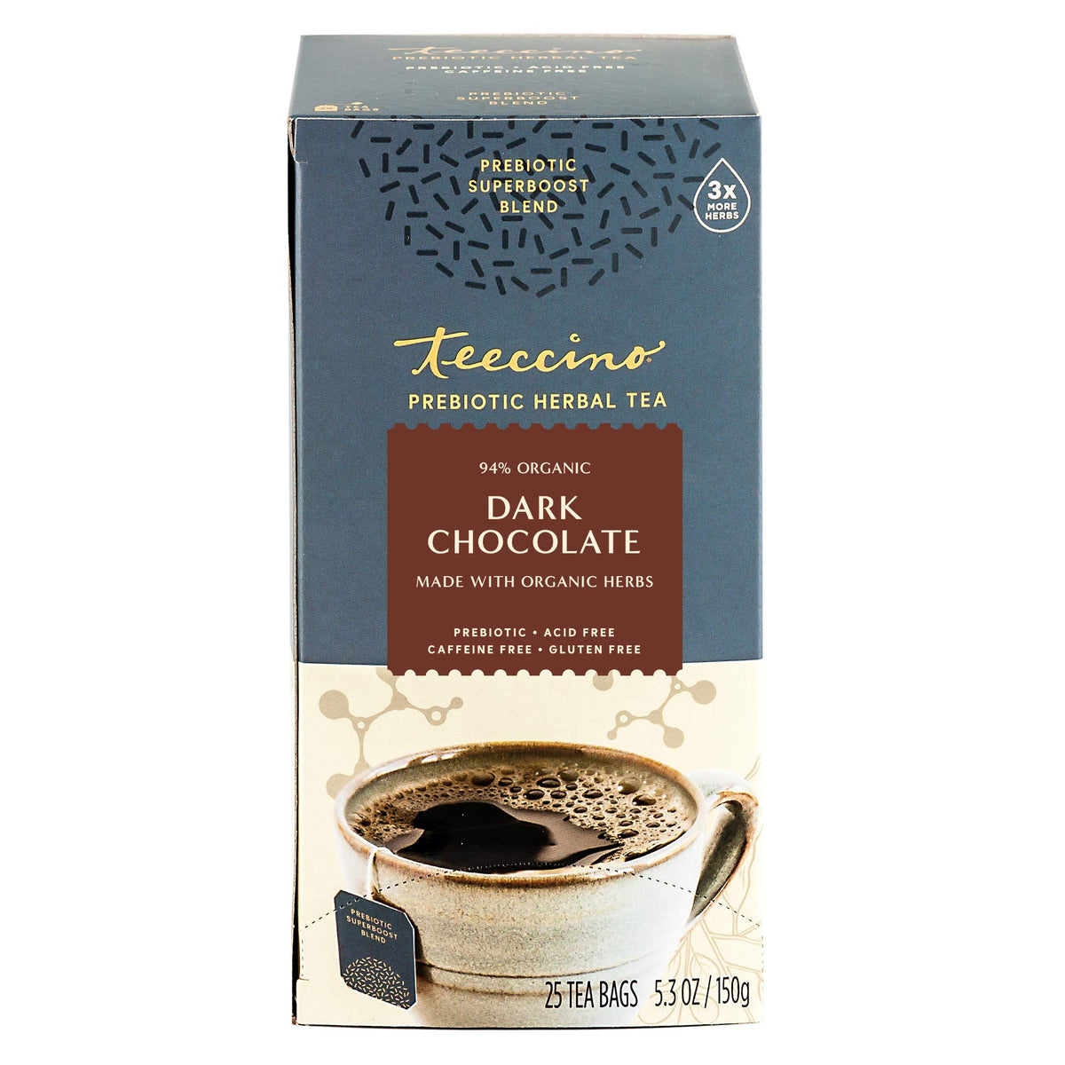 Teeccino iced tea served in a glass with a chocolatey twist.