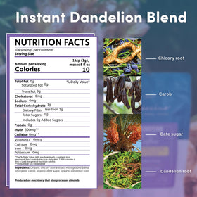 Teeccino Instant Dandelion Blend cup ready hot for a comforting beverage.