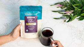 Teeccino Instant Dandelion Blend sachet or jar for quick, caffeine-free enjoyment.