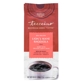 Inulin-rich prebiotic cup beside Teeccino suggesting digestion-friendly support.