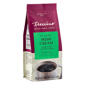 Teeccino Irish Cream Chicory coffee cup showing rich vanilla aroma and caffeine-free indulgence