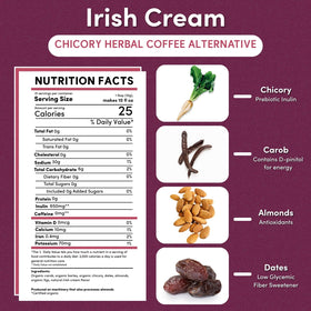Teeccino Irish Cream Chicory hot brew in a mug for a comforting caffeine-free ritual