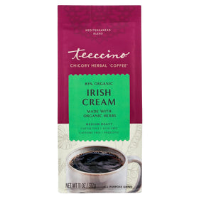 Teeccino Irish Cream Chicory cup highlighting prebiotic fiber benefits