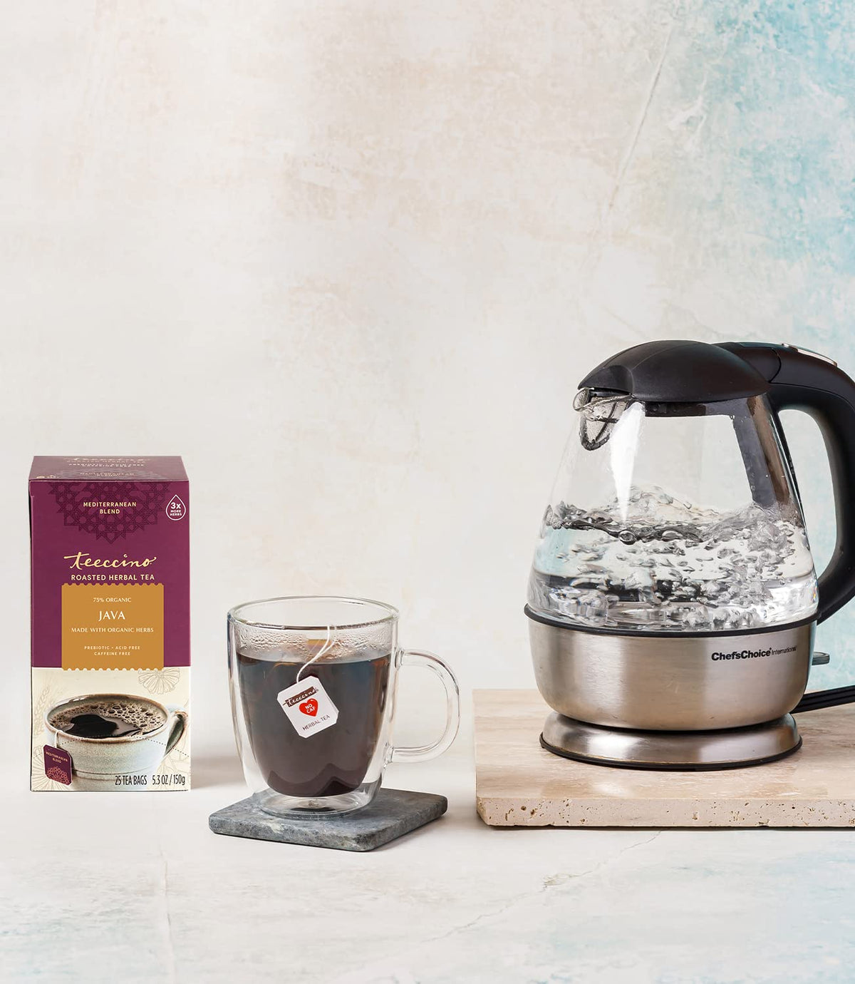 Teeccino Java Herbal Tea prebiotic inulin in the cup