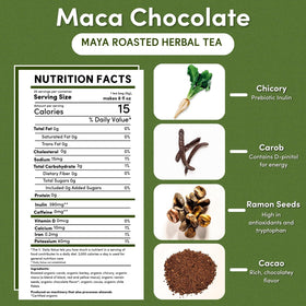 Teeccino Maca Chocolate Herbal Tea tea bag closeup reveals rich cacao and maca blend