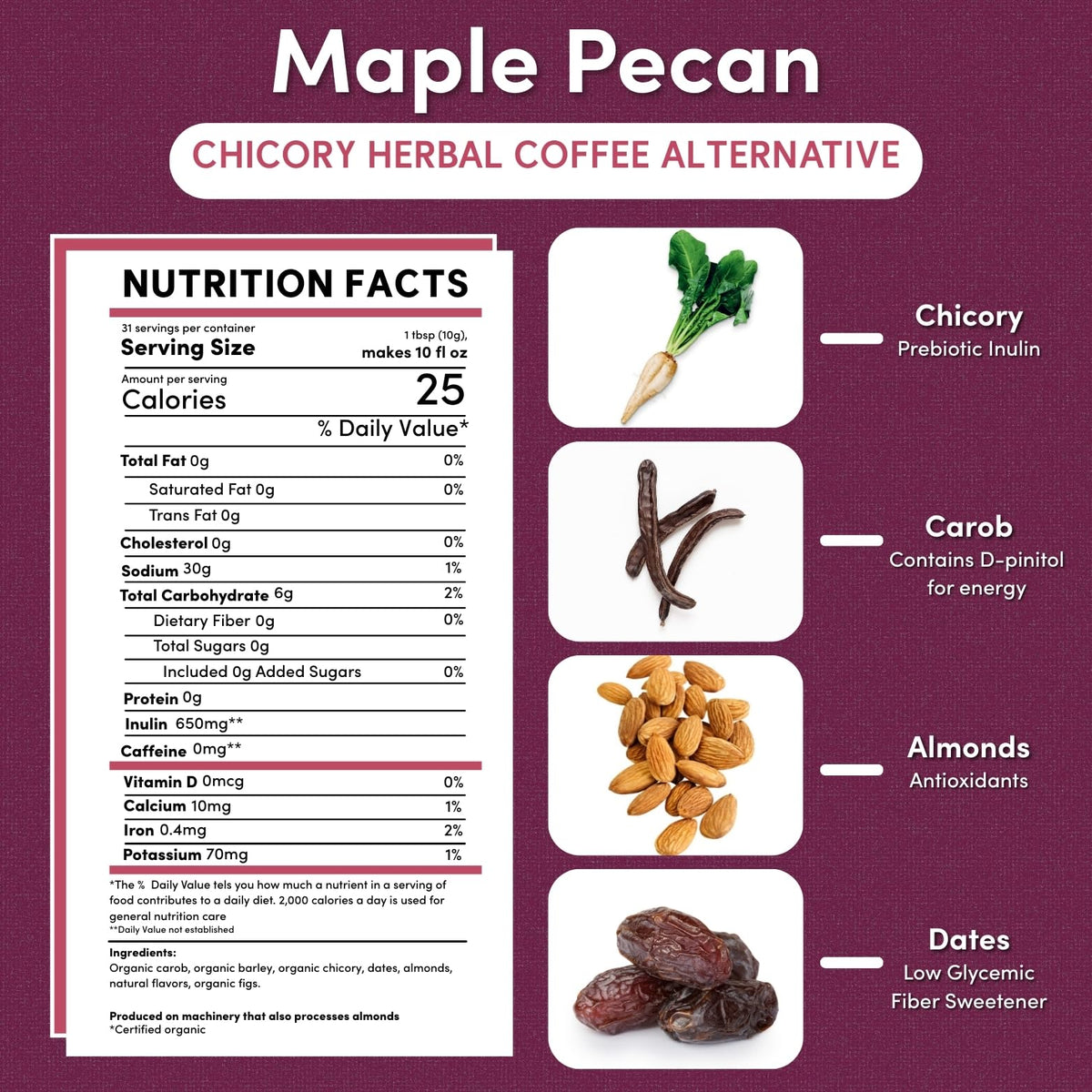 Teeccino Maple Pecan Chicory brew ready for hot or iced drinks