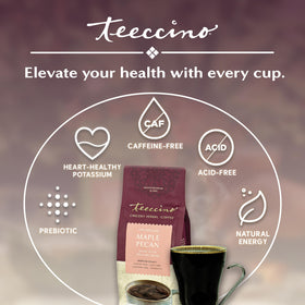 Teeccino Maple Pecan Chicory cup with latte-ready foam potential