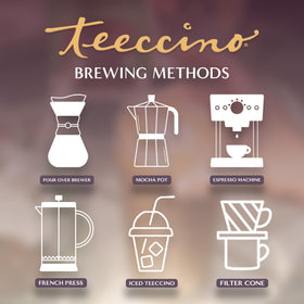 Teeccino Maple Pecan Tea iced glass for refreshing caffeine-free chill.
