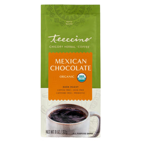 Ingredients close-up emphasizes ramón, carob, and Ecuadorian cacao for a bold profile.