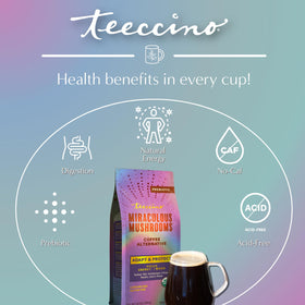 Teeccino Miraculous Mushrooms brewing in a coffee maker for latte.