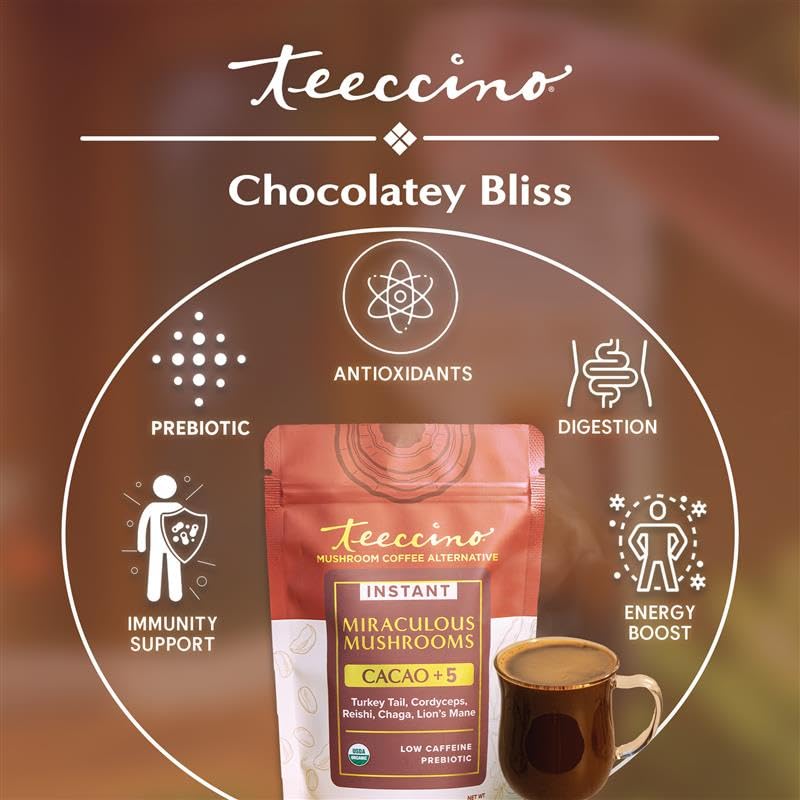 Cup of Teeccino Instant Cacao with rich aroma and smooth chocolate flavor.
