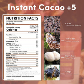 Pouring Teeccino instant cacao into a mug to show quick preparation.