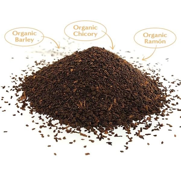 Teeccino prebiotic chicory root ground coffee highlights inulin for gut-friendly nutrition.