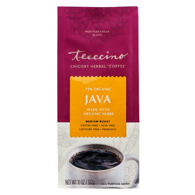 Teeccino prebiotic inulin chicory root image communicates gut-friendly benefits.