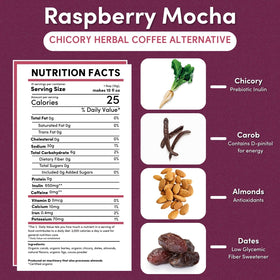 Teeccino Raspberry Mocha Cup Hot with rich flavor and caffeine-free comfort.