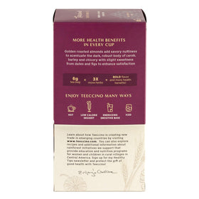Teeccino Snickerdoodle ingredients panel featuring chicory and carob, ideal for mindful sipping.