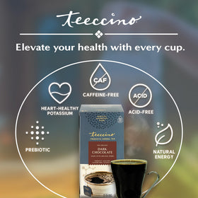 Teeccino compostable tea bags in a pouch with bold herbal flavor