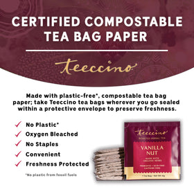 Teeccino Vanilla Nut Tea brewing setup highlighting rich herbal aroma