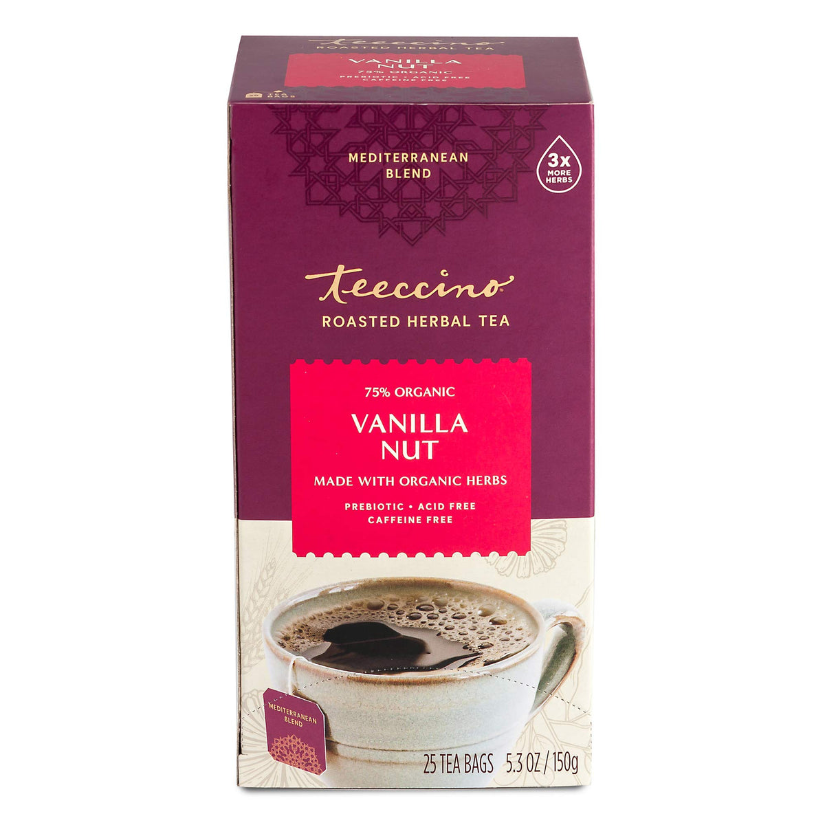 Teeccino Vanilla Nut Tea cup during a relaxing evening ritual