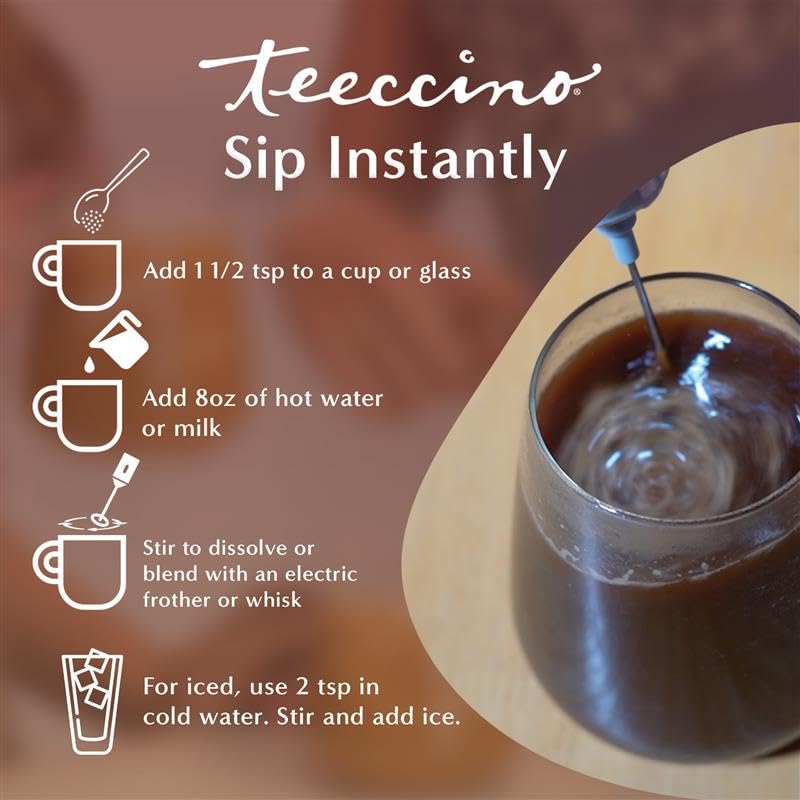 Teecino Miraculous Mushrooms Instant prepared serving features chicory root for prebiotic fiber.