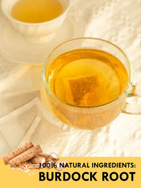 TeeLux Burdock Root Tea Bags steeping in a cup for a smooth brew