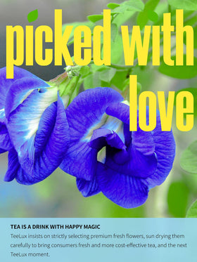 TeeLux Butterfly Pea Flower Powder creates purple hues when lemon is added.