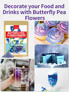 TeeLux Butterfly Pea Flower Powder close-up shows rich pigment and texture.