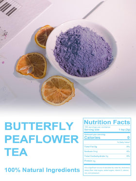 TeeLux Butterfly Pea Flower Powder steeps into blue tea for color-changing drinks.