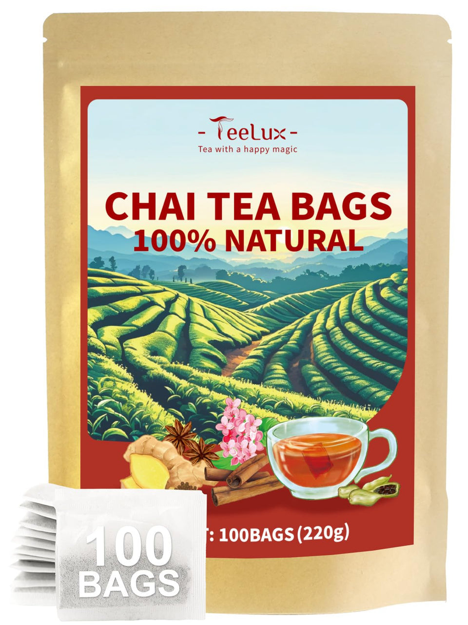 TeeLux chai black tea bags show premium blend for a rich brew