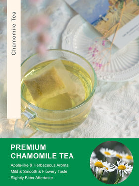 TeeLux Chamomile tea bags closeup shows 1g portions for consistent brew
