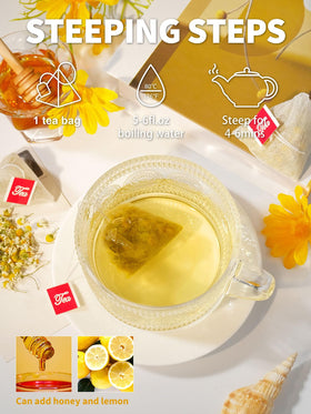 A serene evening setup with TeeLux Chamomile tea for a calm ritual.