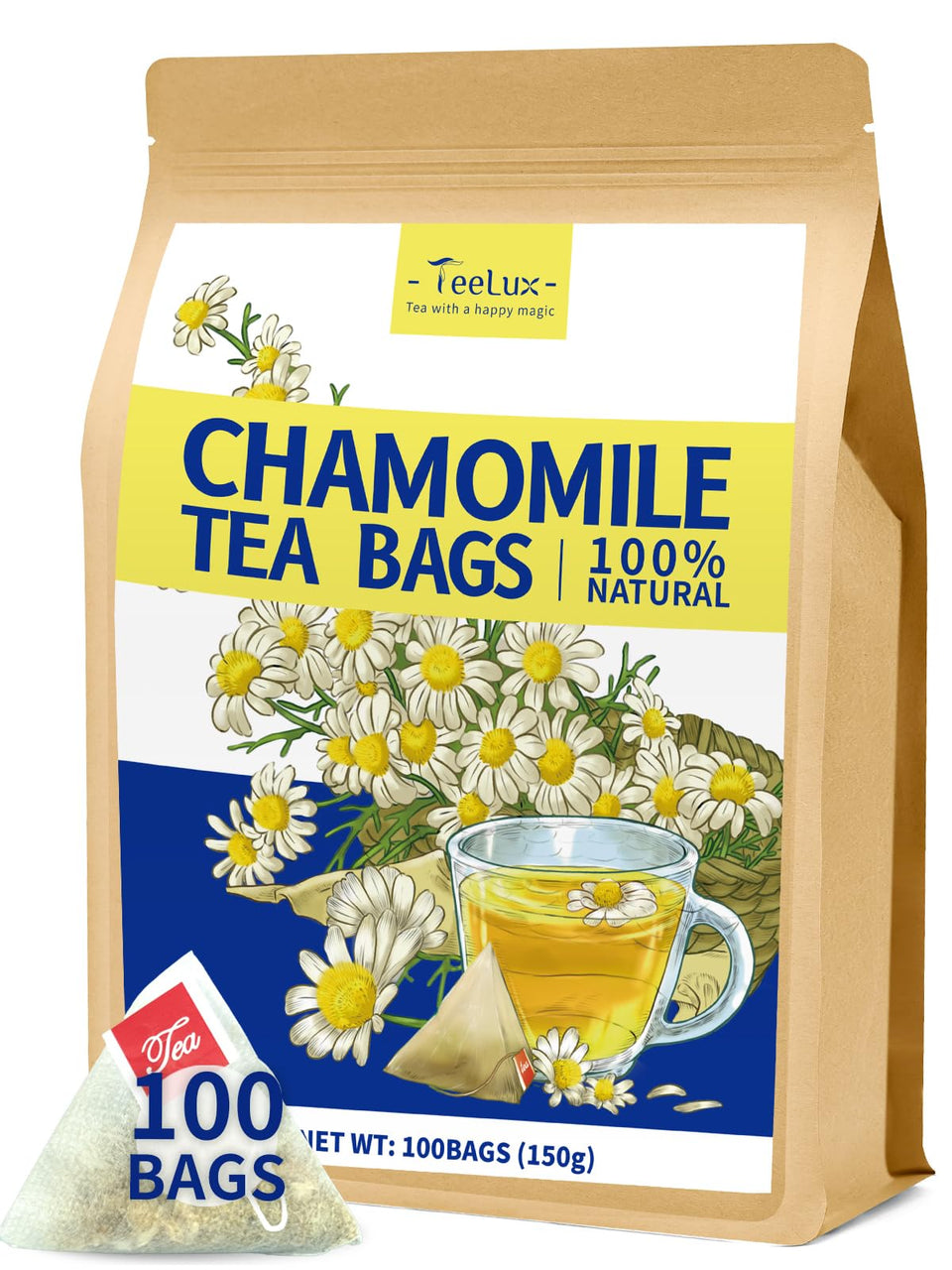 TeeLux Chamomile tea bags in eco-pack ready for relaxation.