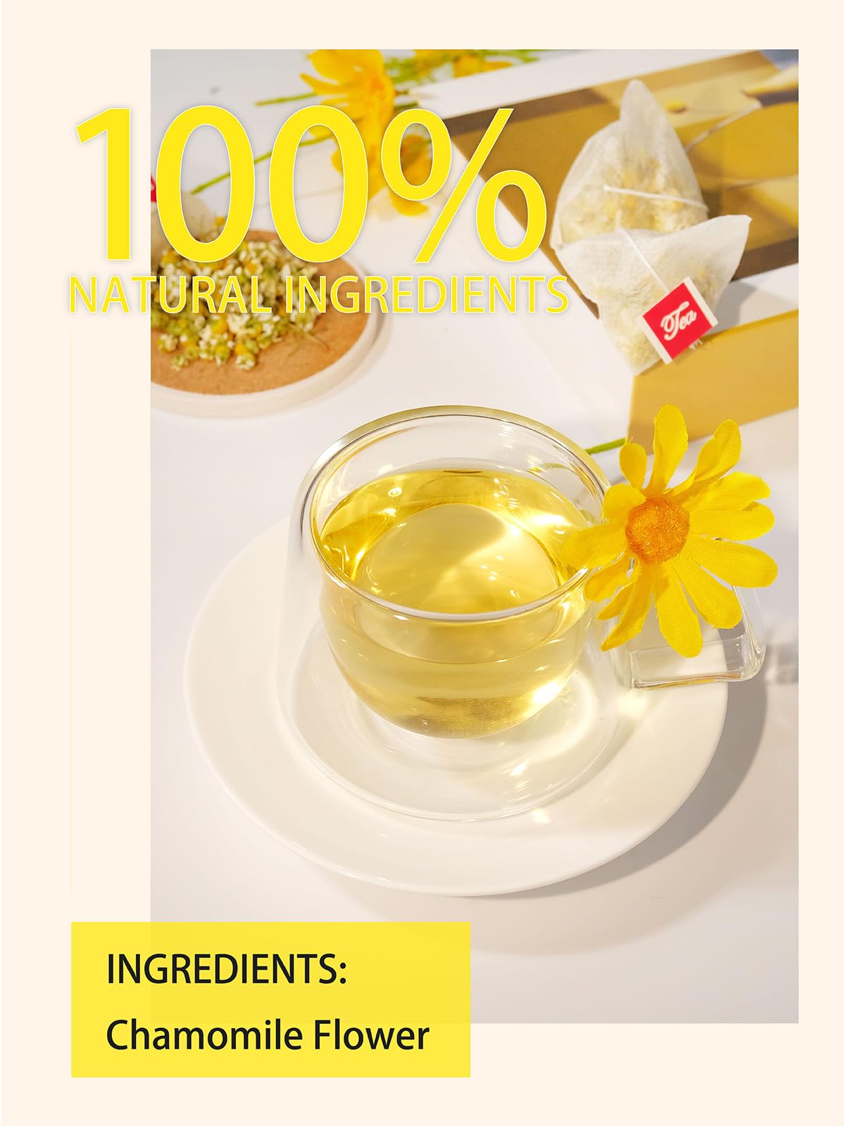 Steeping TeeLux Chamomile tea bags creates a smooth, apple-scented cup.