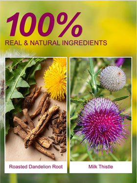 TeeLux dandelion-milk-thistle blend in cup with warm aroma.