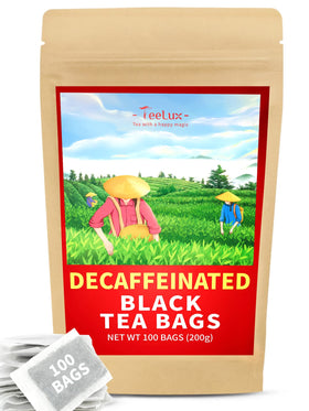 TeeLux decaf black tea bags 100-count pack for everyday brewing.