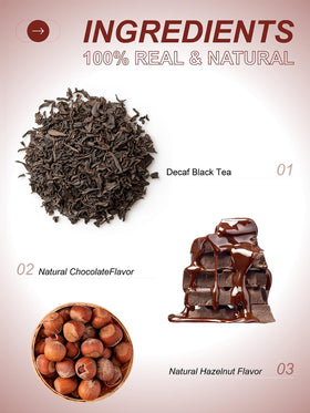 Teelux decaf chocolate hazelnut tea pack, convenient sachets for on-the-go.