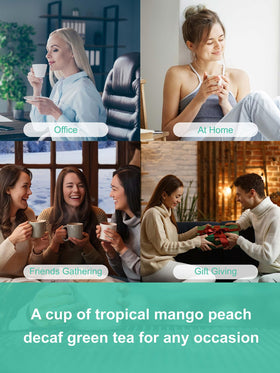 TeeLux decaf mango peach green tea eco-friendly bags closeup.