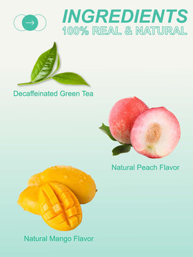 TeeLux decaf mango peach green tea steeping cup with fruity aroma.