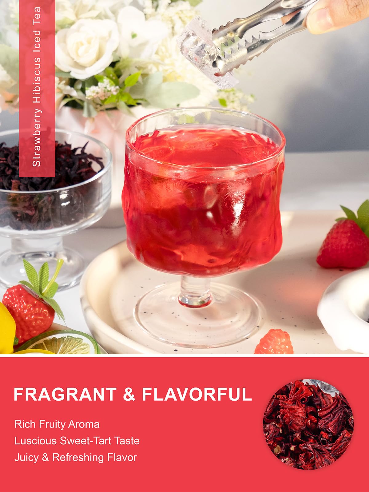 TeeLux dry tea blend of hibiscus and berries for aromatic hot brew